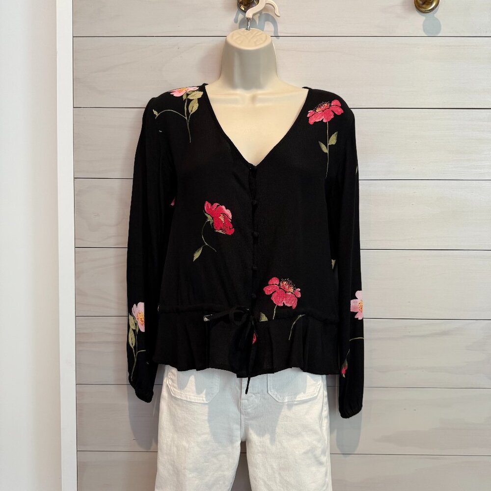 Rails Beaux Blossom Floral Print Blouse in Black | XS
